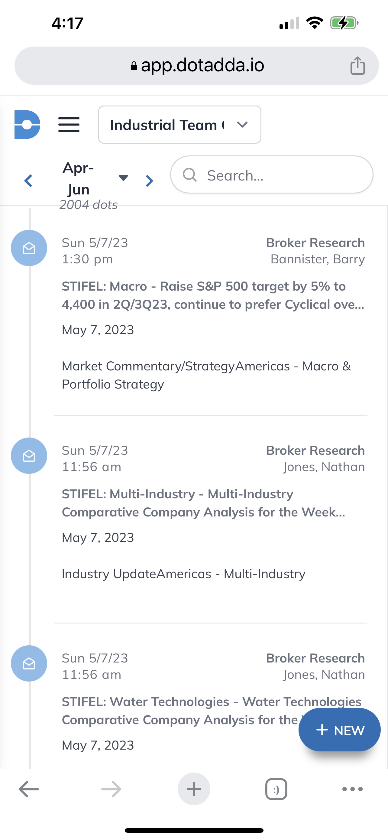 Timeline view on mobile device